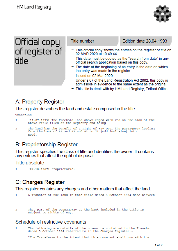 Unregistered property title - Land Registry