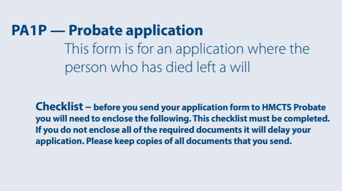 Probate application form PA1P