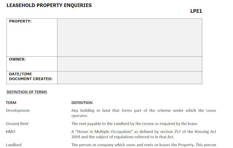 LPE1 - Leasehold Property Enquiries Form