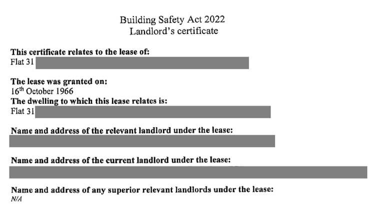 Landlords Certificate for Building Safety Act
