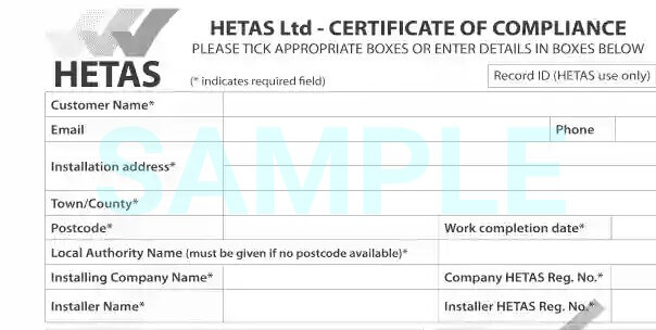 HETAS certificate - sample