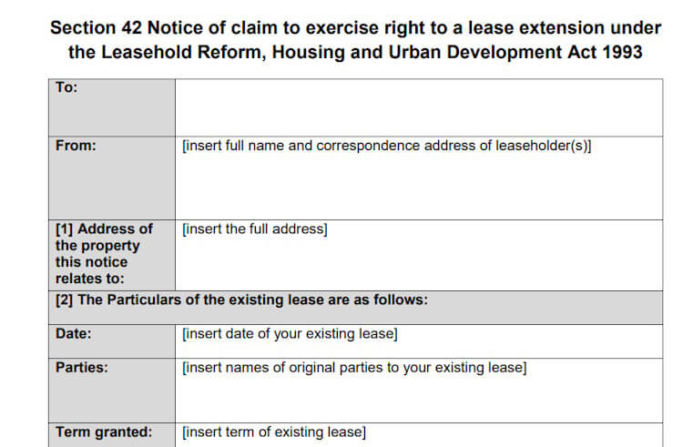 Section 42 notice when extending lease